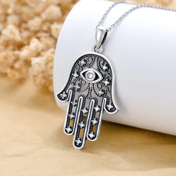 Sterling Silver Hamsa Necklace-2