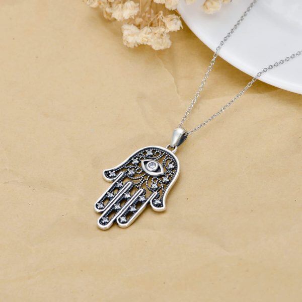 Sterling Silver Hamsa Necklace-3