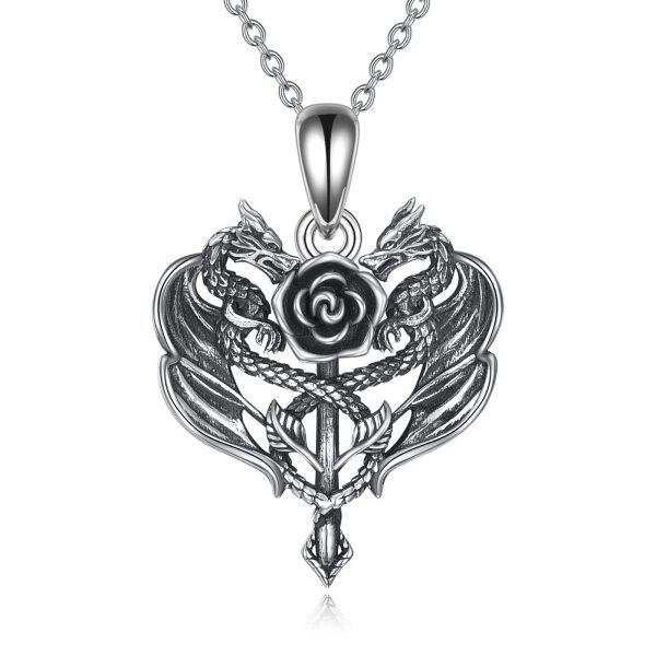 Sterling Silver Dragon Rose Necklace-0