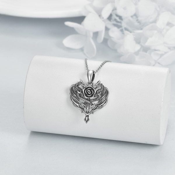 Sterling Silver Dragon Rose Necklace-3