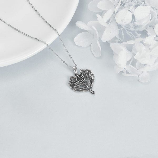 Sterling Silver Dragon Rose Necklace-4