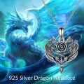 wholesale 925 Sterling Silver Heart-Shaped Dragon & Rose Pendant Necklace for Women-0-5