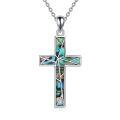 wholesale 925 Sterling Silver Abalone Shell Inlay Cross Pendant Necklace for Women-0-0