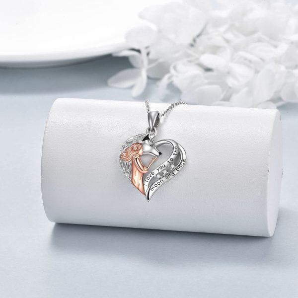 Sterling Silver Heart Wolf and Girl Necklace-2