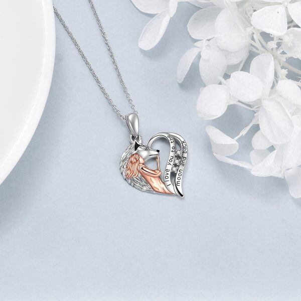 Sterling Silver Heart Wolf and Girl Necklace-3