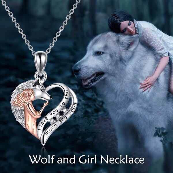 Sterling Silver Heart Wolf and Girl Necklace-5