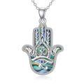wholesale 925 Sterling Silver Abalone Shell Evil Eye Hamsa Hand Pendant Necklace for Women-0-0