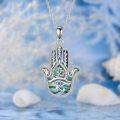 wholesale 925 Sterling Silver Abalone Shell Evil Eye Hamsa Hand Pendant Necklace for Women-0-2