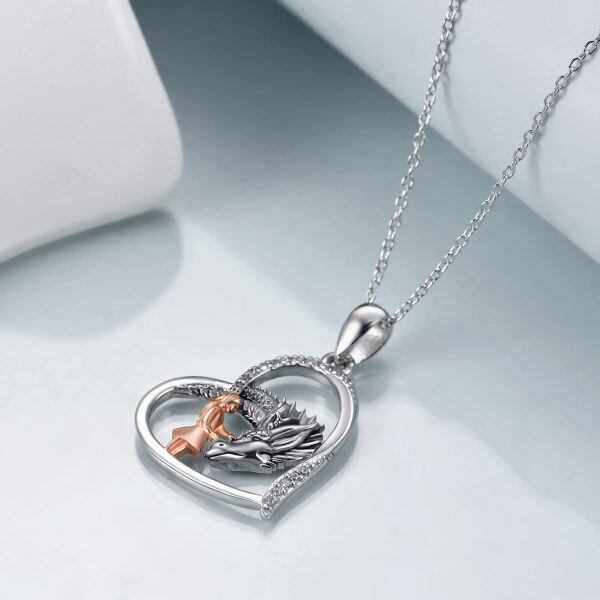 Sterling Silver Dragon And Girl Heart Necklace-4