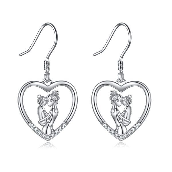 Sterling Silver Mother And Daughter Heart Earrings-0