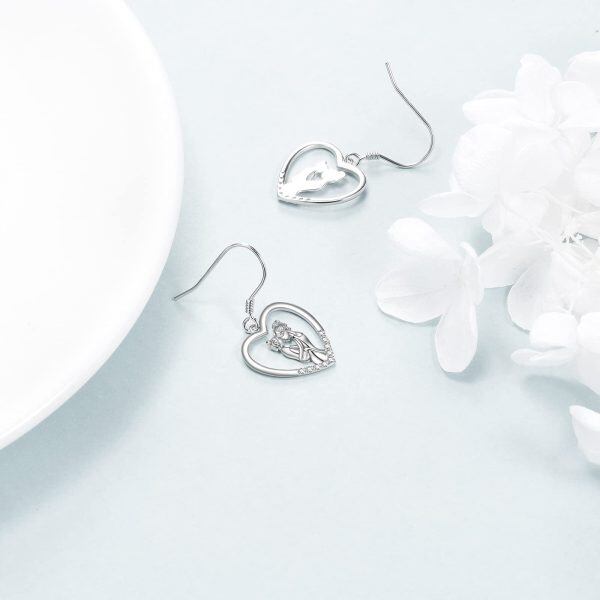 Sterling Silver Mother And Daughter Heart Earrings-3