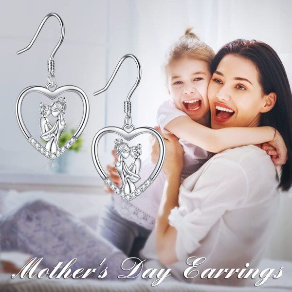 Sterling Silver Mother And Daughter Heart Earrings-5