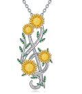 wholesale 925 Sterling Silver Two-Tone Sunflower Musical Notes Pendant Necklaces for Women-0-0