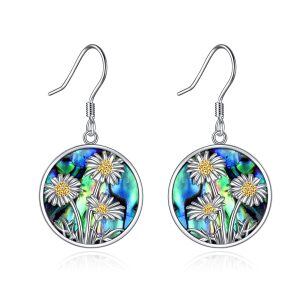 Sterling Silver Daisy Flower Earrings-0