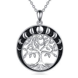 Sterling Silver Tree Of Life Moon Necklace-0