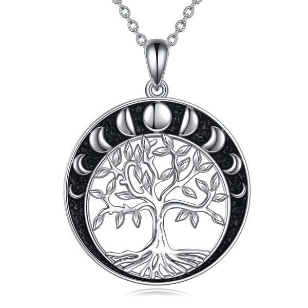 Sterling Silver Tree Of Life Moon Necklace-0