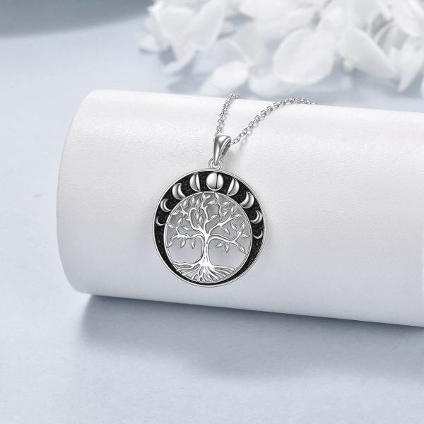 Sterling Silver Tree Of Life Moon Necklace-1