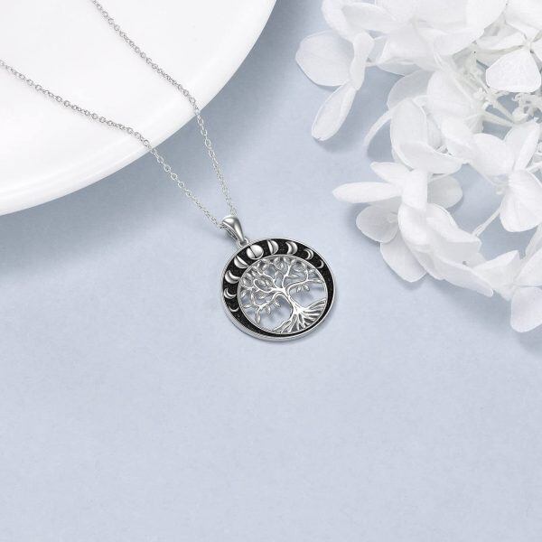 Sterling Silver Tree Of Life Moon Necklace-2