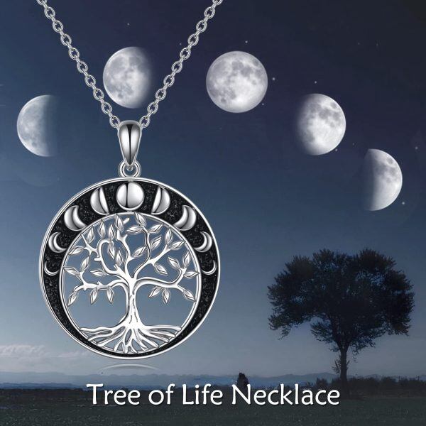 Sterling Silver Tree Of Life Moon Necklace-4