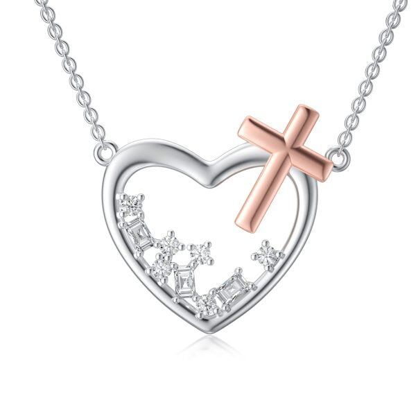 Sterling Silver Heart Cross Necklace-0