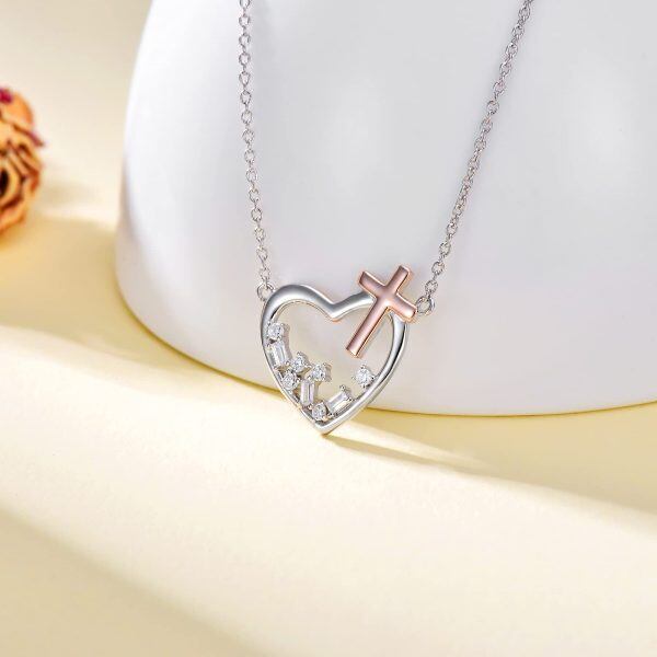 Sterling Silver Heart Cross Necklace-2