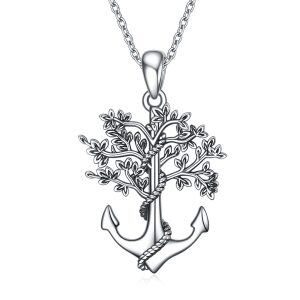 Sterling Silver Tree Of Life Anchor Necklace-0