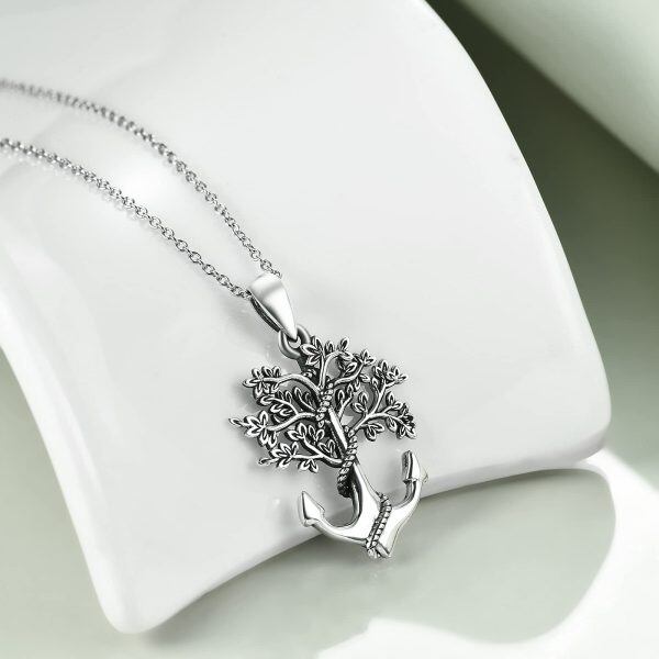 Sterling Silver Tree Of Life Anchor Necklace-1