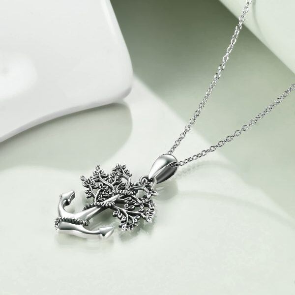 Sterling Silver Tree Of Life Anchor Necklace-2