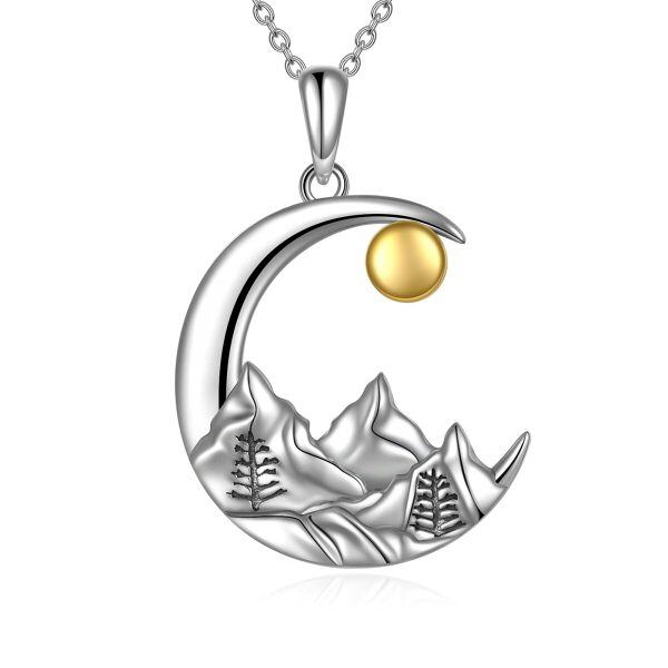 Sterling Silver Mountain Moon Necklace-0