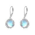 wholesale 925 Sterling Silver Blue Moonstone Floral Drop Earrings for Women-0-0