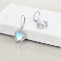 wholesale 925 Sterling Silver Blue Moonstone Floral Drop Earrings for Women-0-1