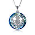 wholesale 925 Sterling Silver Round Blue Crystal Thistle Pendant Necklace for Women-0-0