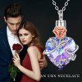 wholesale 925 Sterling Silver Purple Crystal Love Heart Keepsake Pendant with Rose and Leaves-0-5