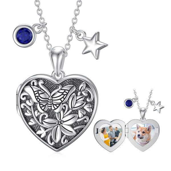 Sterling Silver Heart Butterfly Flower Necklace-0