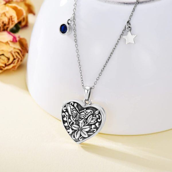 Sterling Silver Heart Butterfly Flower Necklace-1