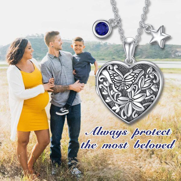 Sterling Silver Heart Butterfly Flower Necklace-5