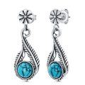 wholesale 925 Sterling Silver Flower & Turquoise Teardrop Dangle Earrings for Women-0-0