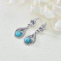 wholesale 925 Sterling Silver Flower & Turquoise Teardrop Dangle Earrings for Women-0-2