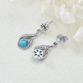 wholesale 925 Sterling Silver Flower & Turquoise Teardrop Dangle Earrings for Women-0-3