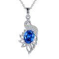 wholesale 925 Sterling Silver Blue Crystal Peacock Pendant Necklace for Women-0-0