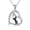 wholesale 925 Sterling Silver Heart-Shaped Cat and Mouse Design Pendant Necklace with Cubic Zirconia Stones for Women-0-0