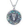 wholesale 925 Sterling Silver Round Abalone Shell Compass Wolf Head Pendant Necklace for Women-0-0