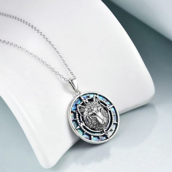 Sterling Silver Compass Wolf Necklace-3