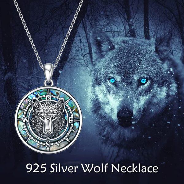 Sterling Silver Compass Wolf Necklace-5