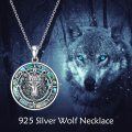 wholesale 925 Sterling Silver Round Abalone Shell Compass Wolf Head Pendant Necklace for Women-0-5
