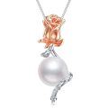 wholesale 925 Sterling Silver Rose Flower with Pearl Pendant Necklace for Women-0-0