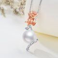 wholesale 925 Sterling Silver Rose Flower with Pearl Pendant Necklace for Women-0-2
