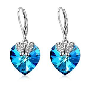 Sterling Silver Heart Butterfly Earrings-0