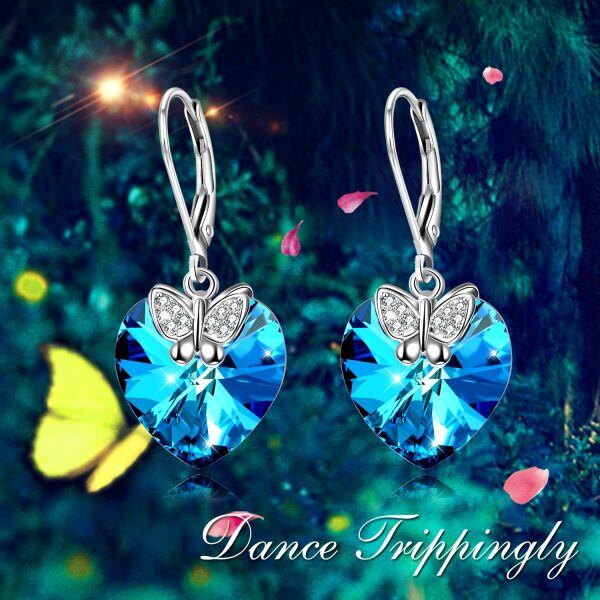 Sterling Silver Heart Butterfly Earrings-3