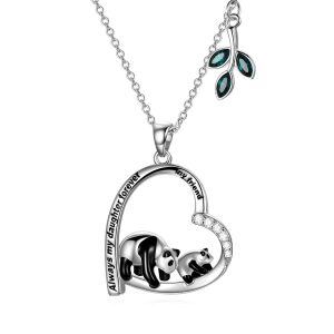 Sterling Silver Heart Panda Necklace-0